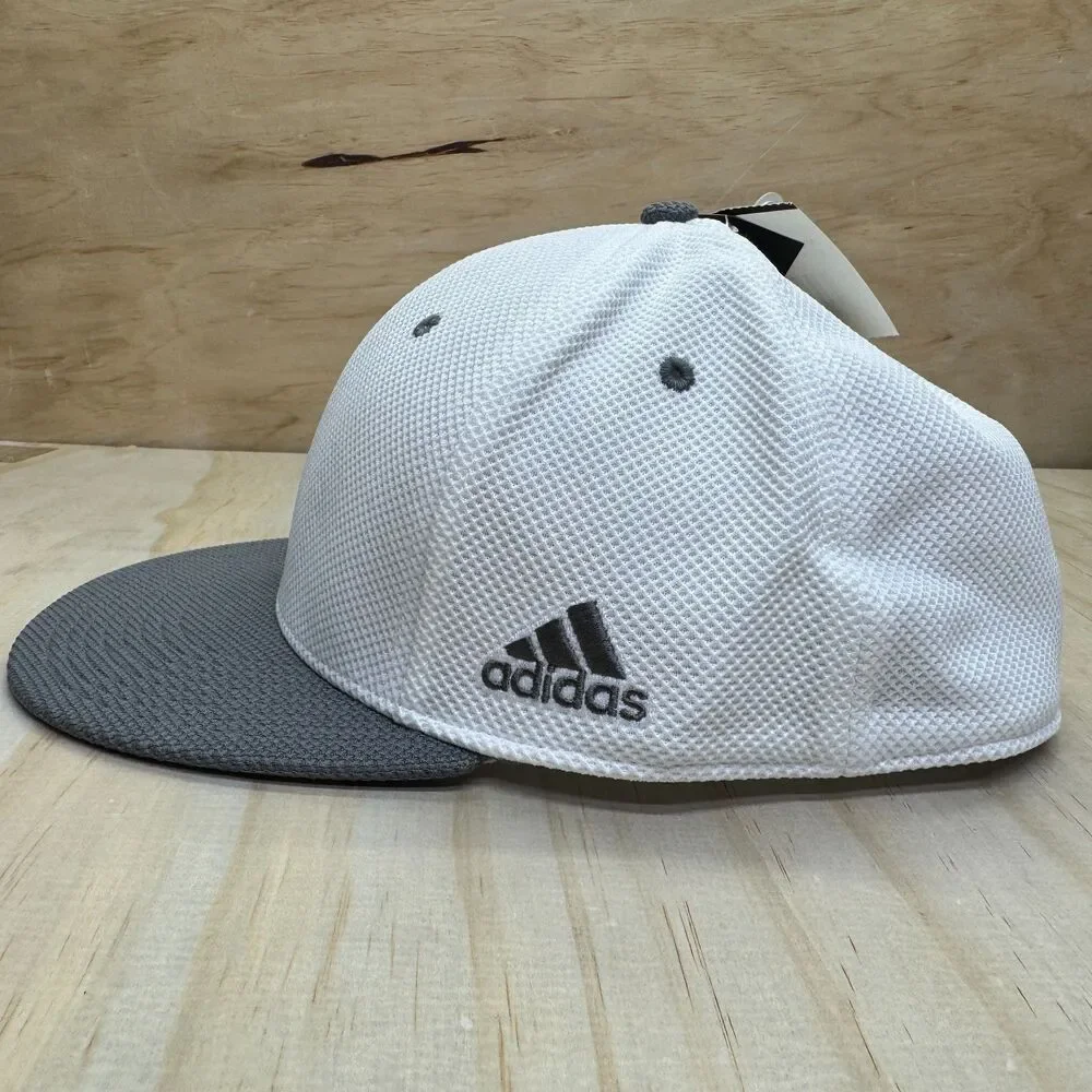 NEW L/XL adidas Flat Brim Flexfit Fitted Cap Hat Blank White Gray